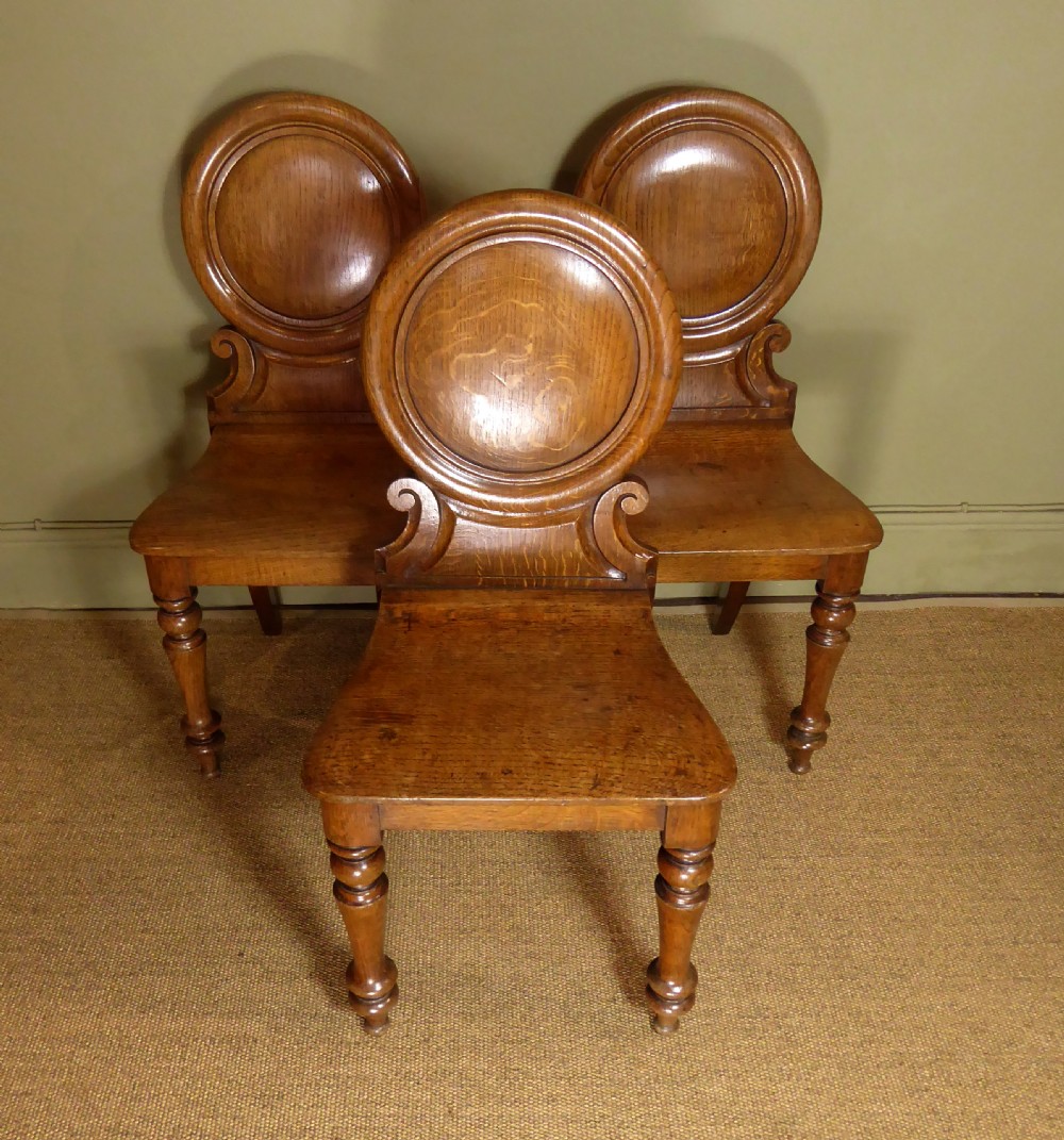 SET OF THREE 19TH C OAK HALL CHAIRS View II