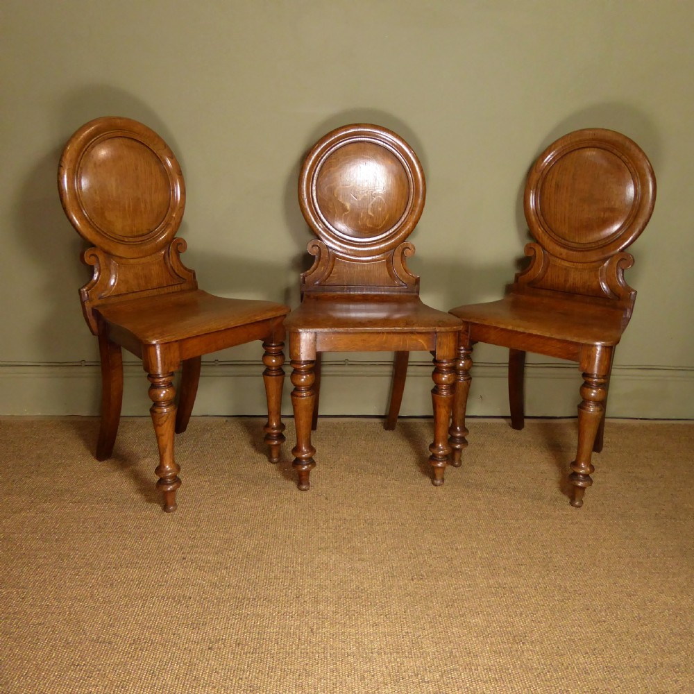SET OF THREE 19TH C OAK HALL CHAIRS View IV