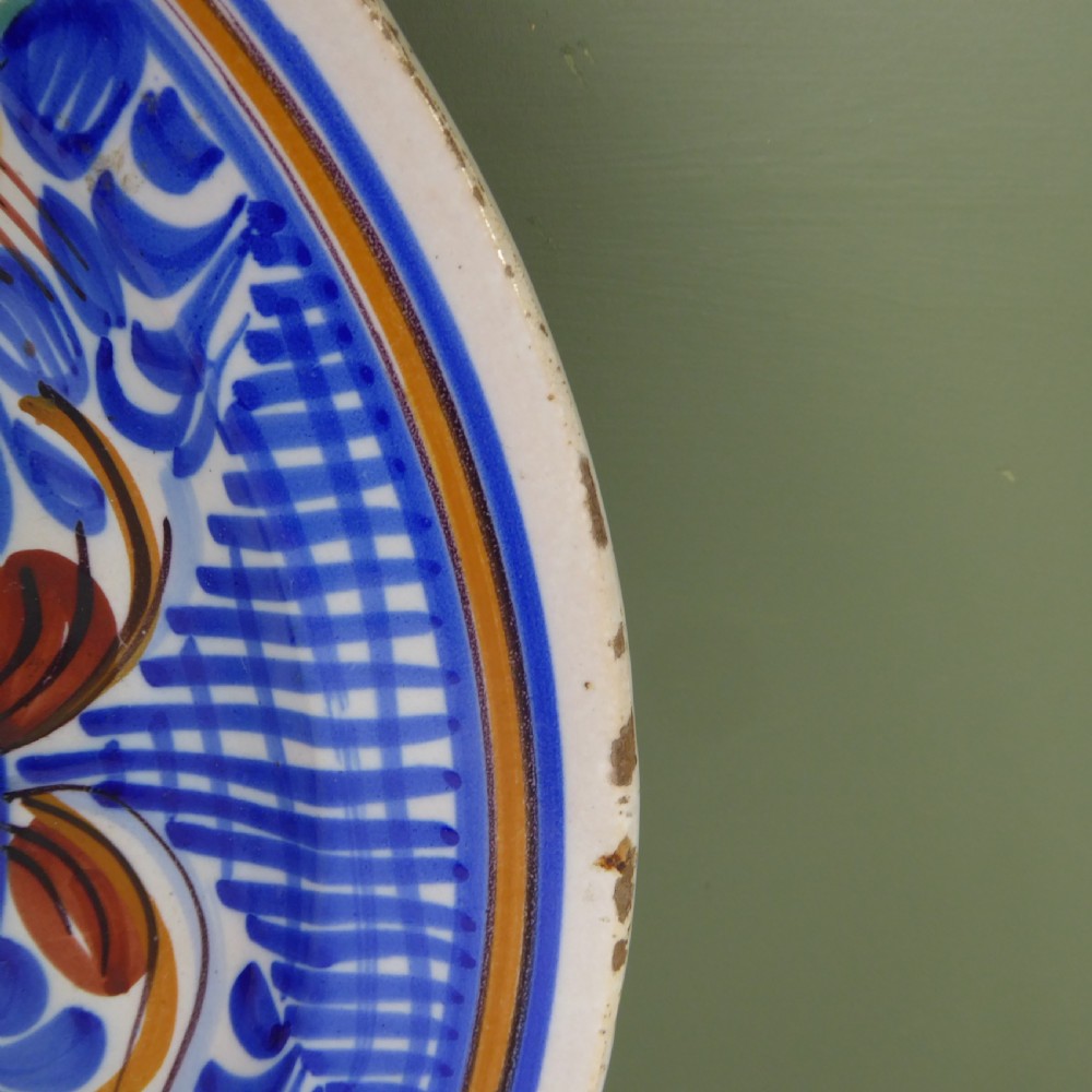 19TH C TIN GLAZED CHARGER View II