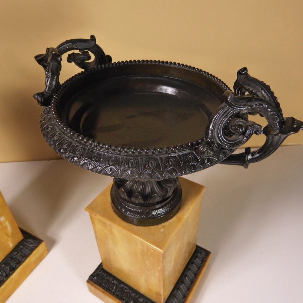LARGE PAIR OF REGENCY BRONZE TAZZA ON MARBLE BASES View II