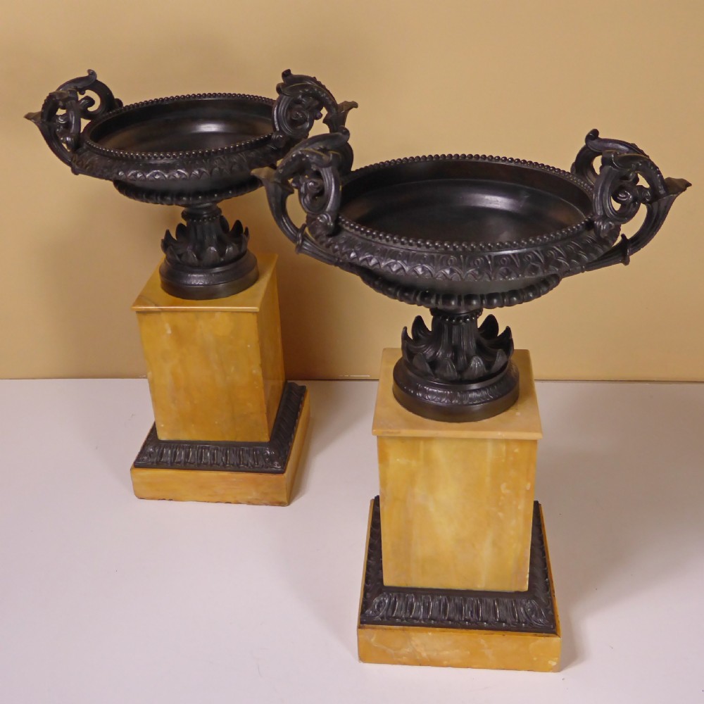 LARGE PAIR OF REGENCY BRONZE TAZZA ON MARBLE BASES View VI
