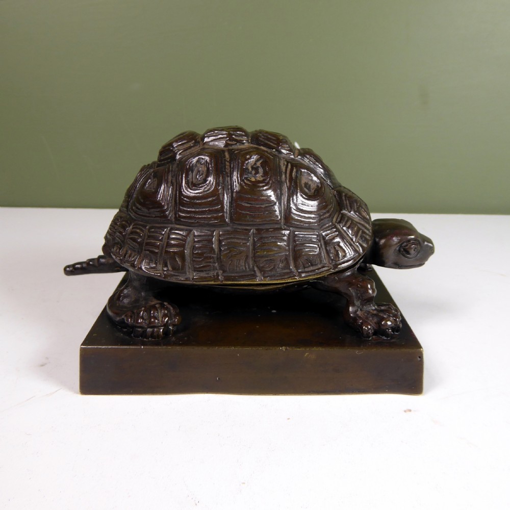 19TH C BRONZE TORTOISE INKWELL