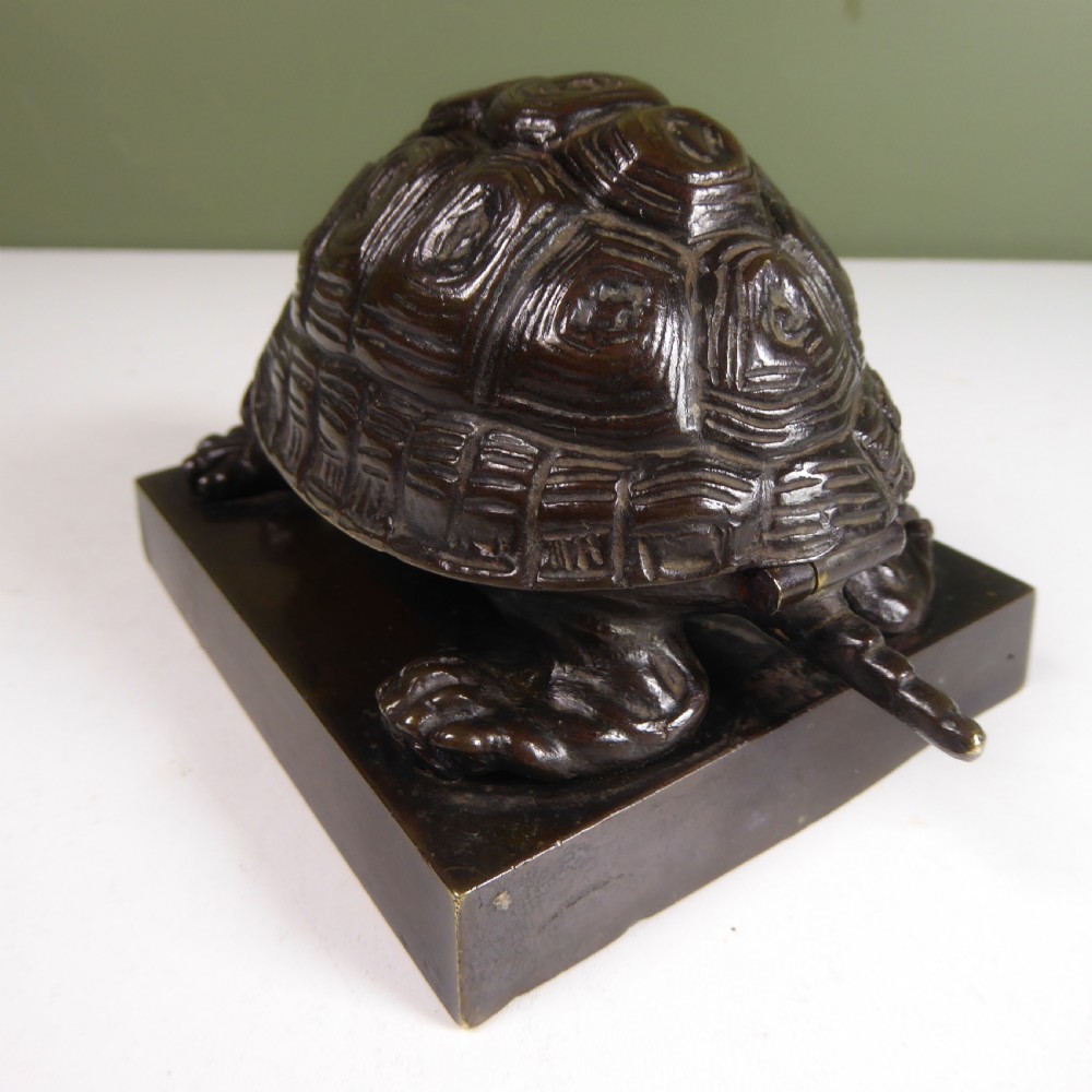 19TH C BRONZE TORTOISE INKWELL View V