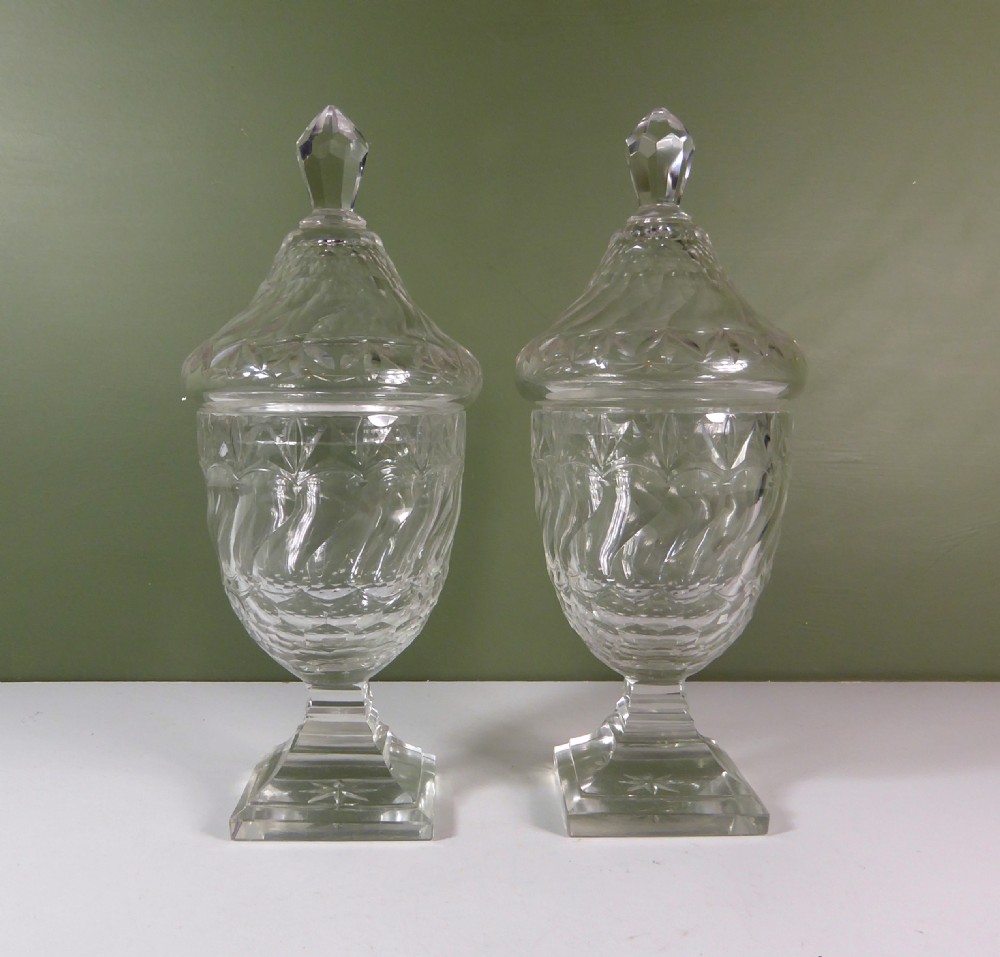 PAIR OF 19TH C GLASS VASES & COVERS