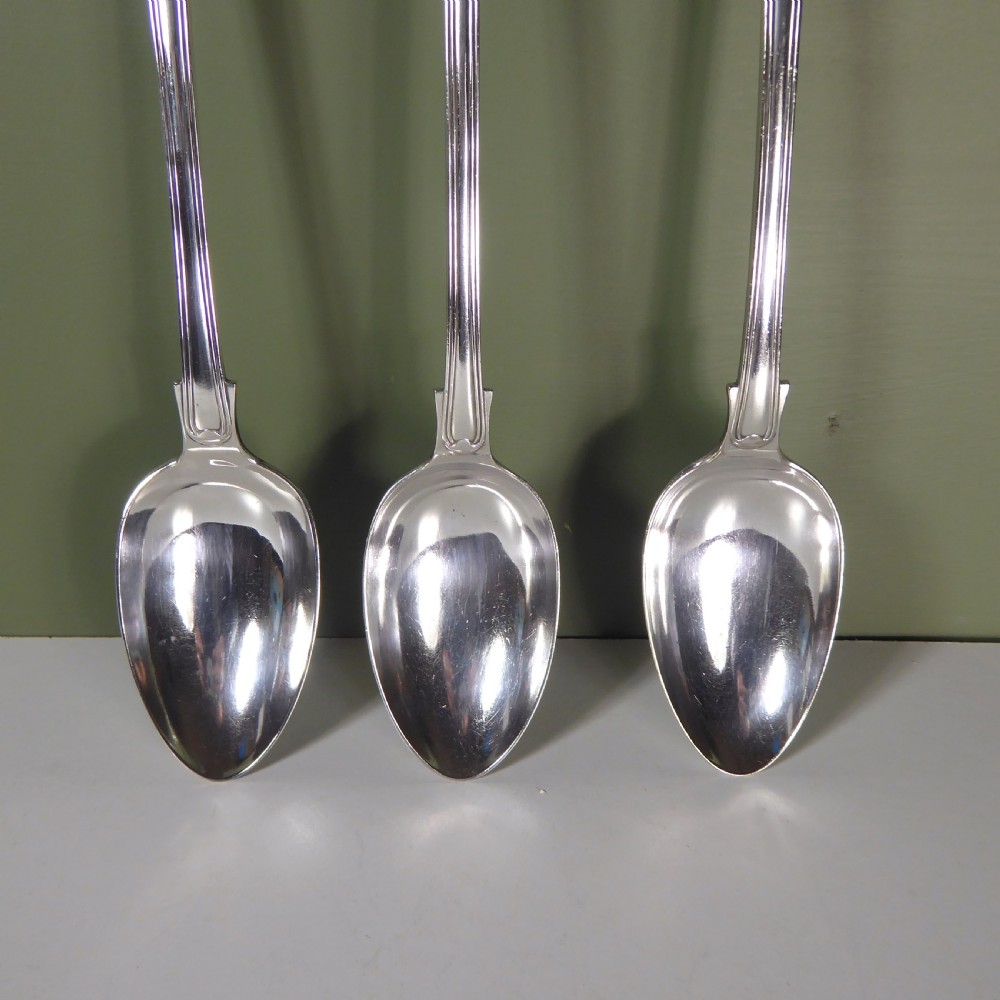 THREE LARGE SILVER PLATED BASTING SPOONS C 1860 View II