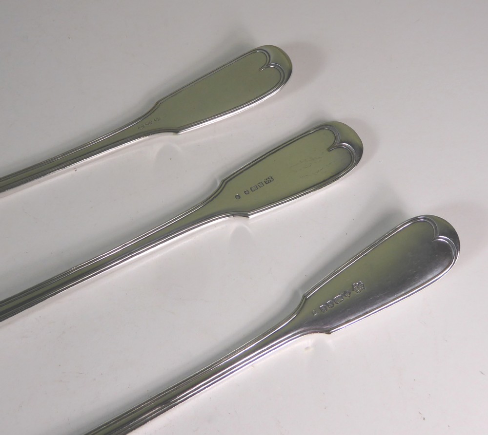 THREE LARGE SILVER PLATED BASTING SPOONS C 1860 View V