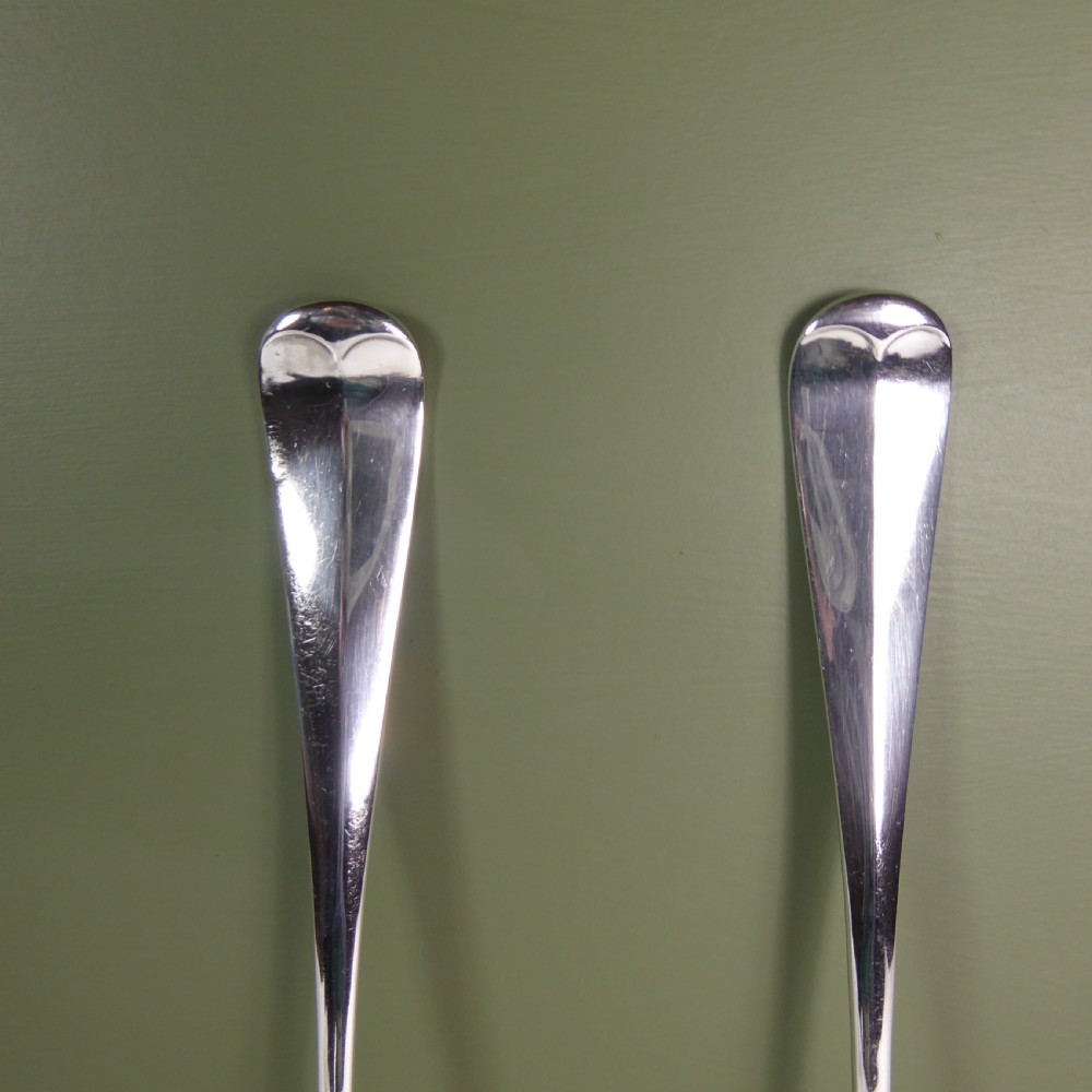 PAIR OF LARGE SILVER PLATED BASTING SPOONS 1860 View II