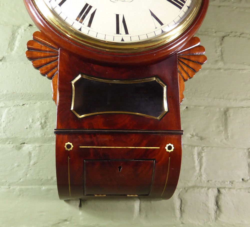 19TH C MAHOGANY WALL CLOCK WITH FUSEE MOVEMENT View II