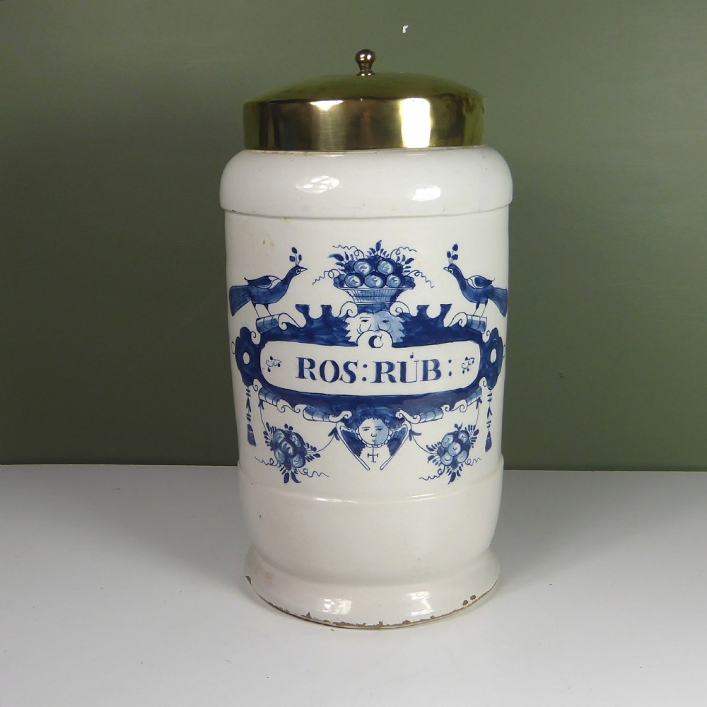 EARLY 18TH C DELFT POTTERY APOTHECARY JAR