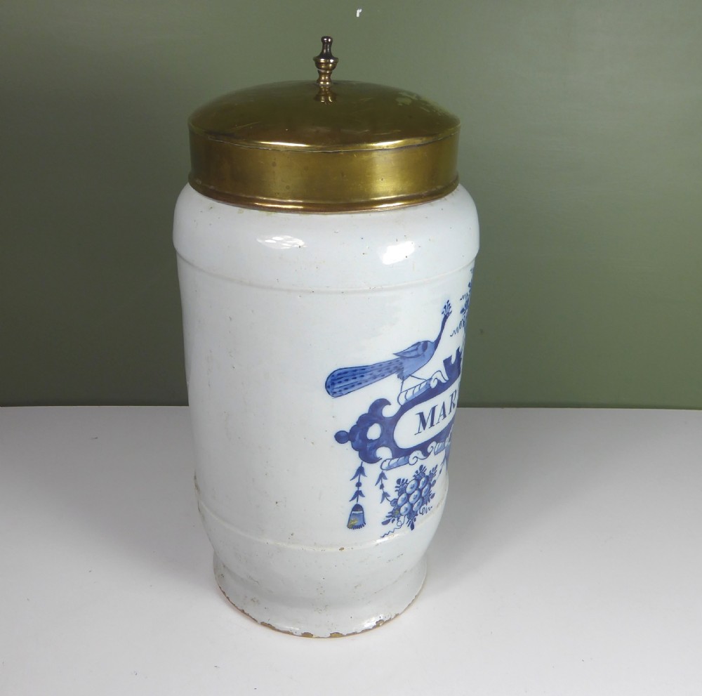 LARGE 18TH C DELFT POTTERY APOTHECARY JAR View II