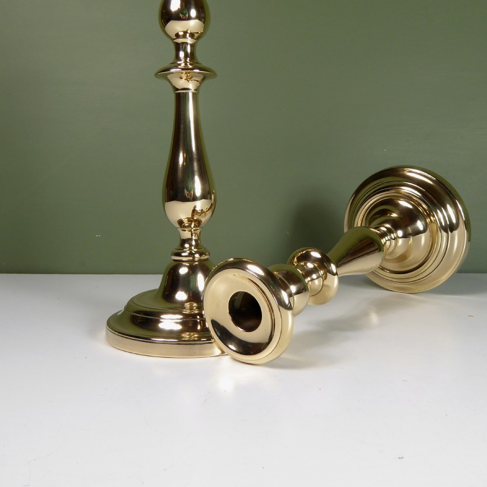 PAIR OF 19TH C BELL METAL CANDLESTICKS View V