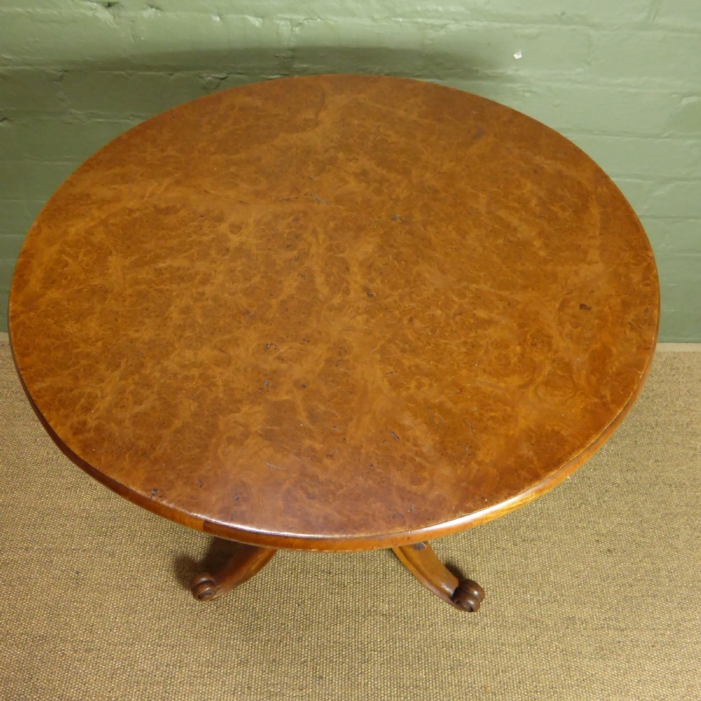 19TH C BURR WOOD TRIPOD TABLE View V