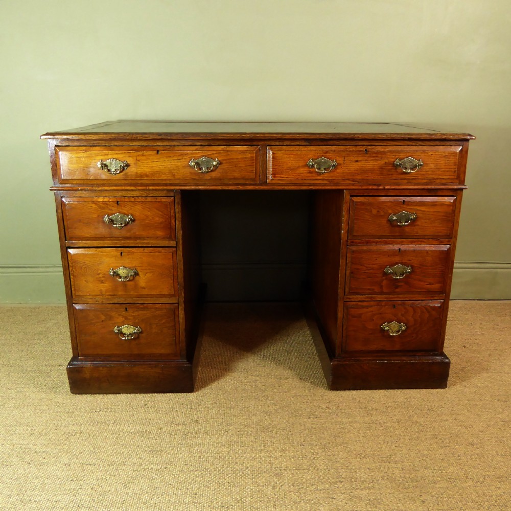19TH C SOLID OAK PEDESTAL DESK View II