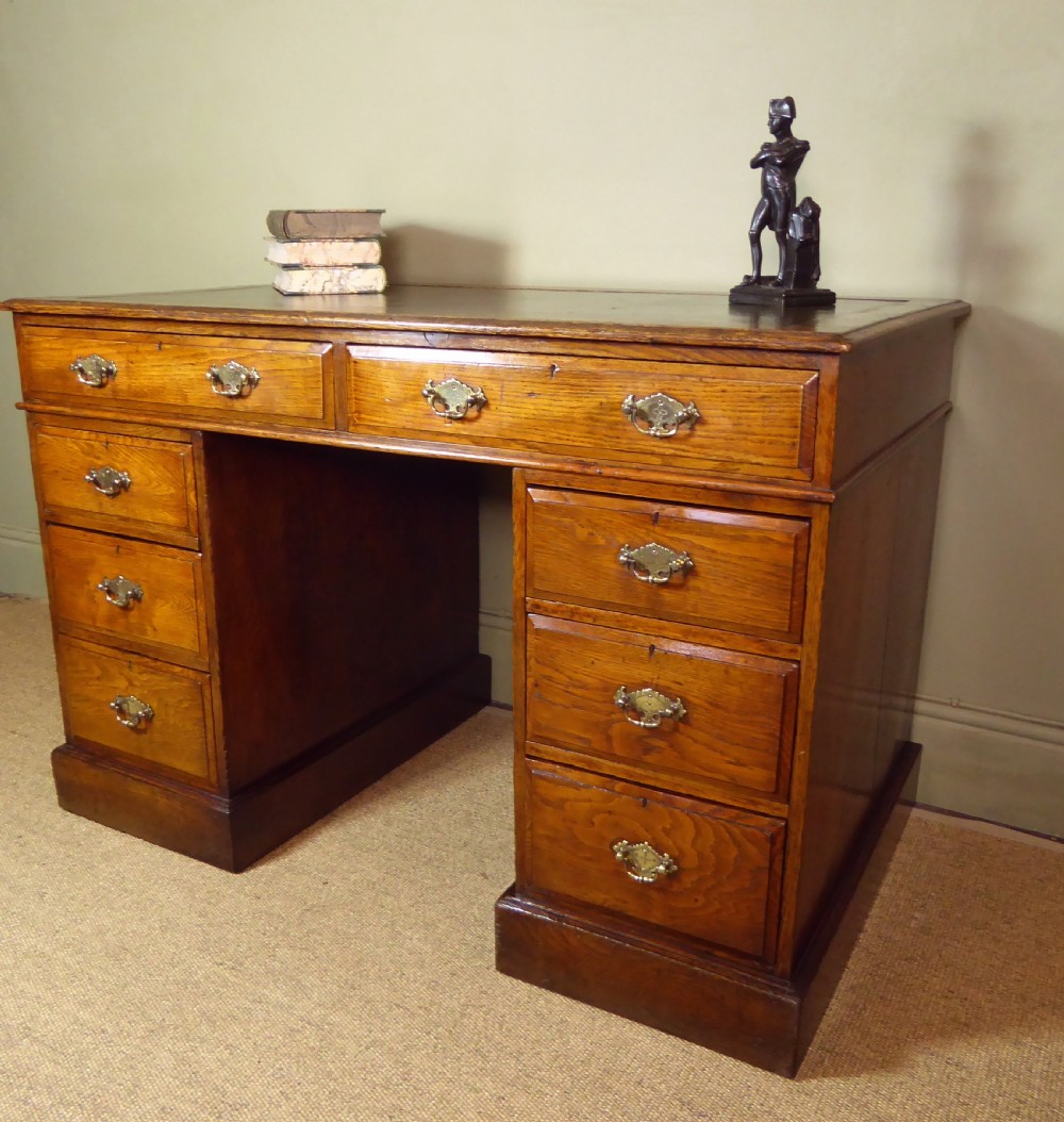 19TH C SOLID OAK PEDESTAL DESK View V