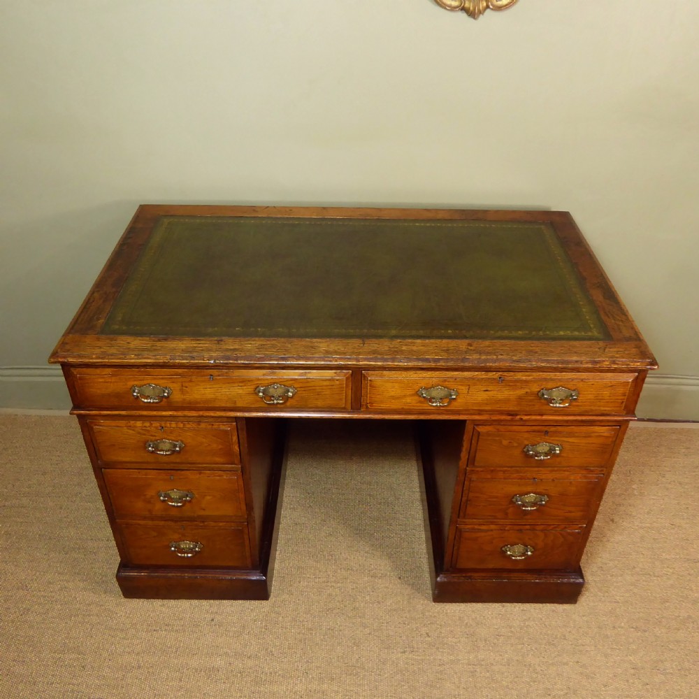 19TH C SOLID OAK PEDESTAL DESK View VI