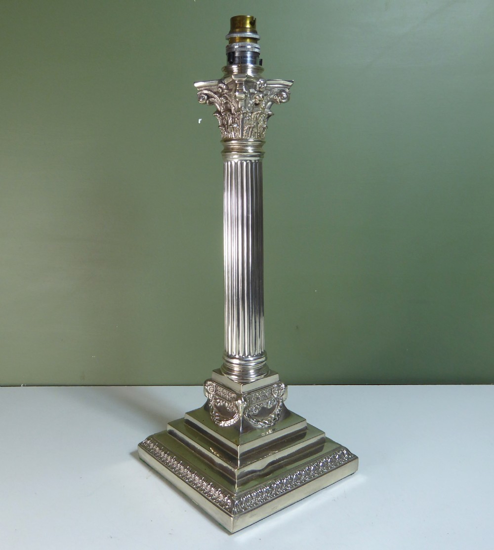 19th C Silver Plated Lamp Base View III