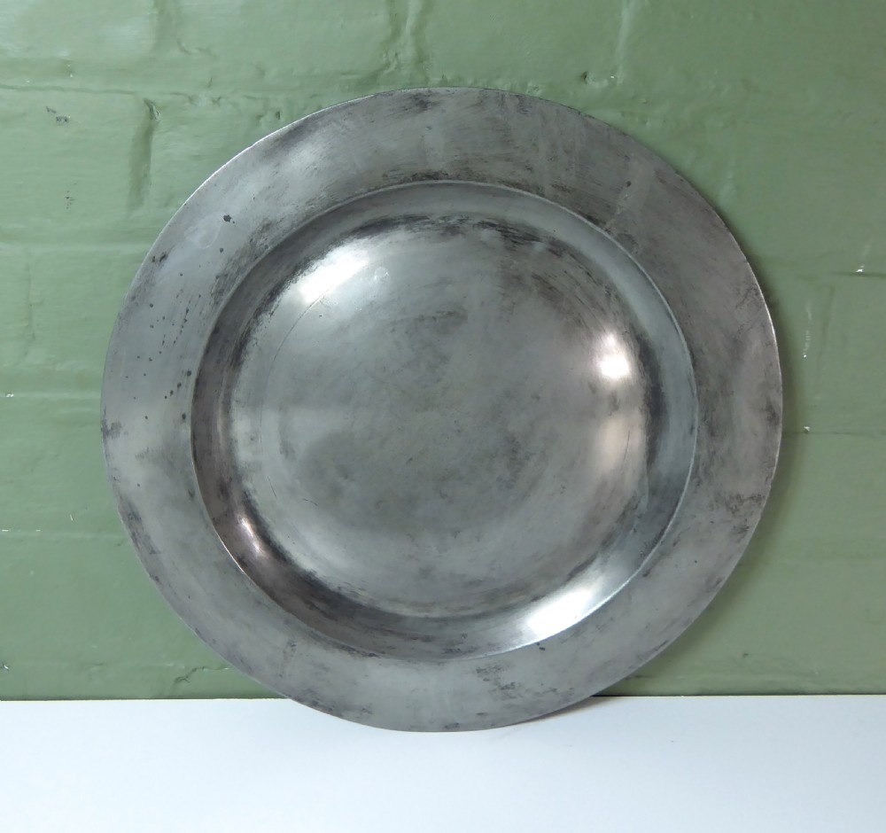 SET OF THREE 18TH C PEWTER CHARGERS View III