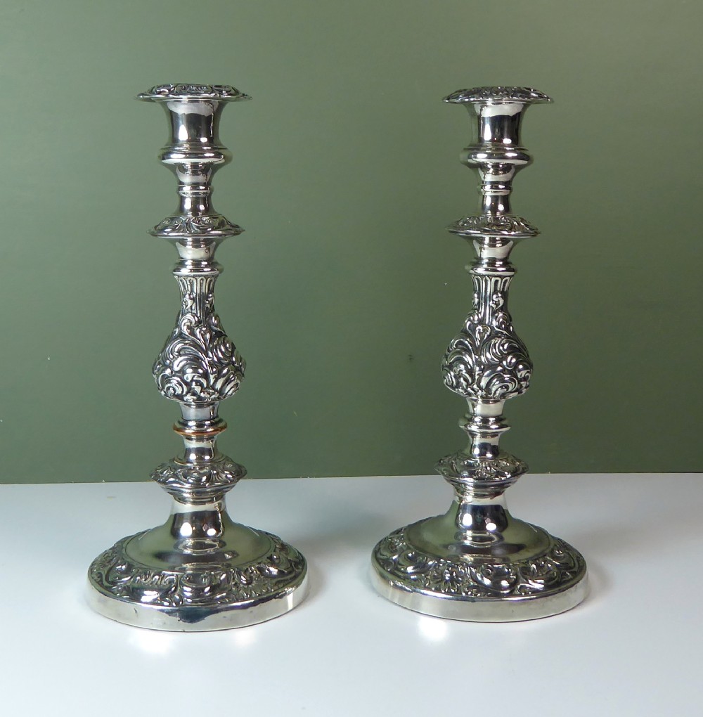 PAIR OF SILVER PLATED CANDLESTICKS C1850