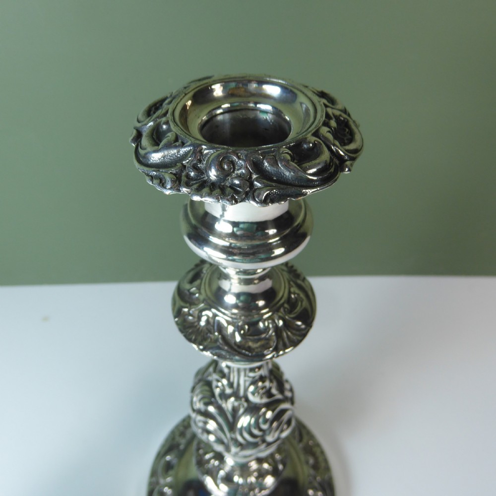 PAIR OF SILVER PLATED CANDLESTICKS C1850 View V