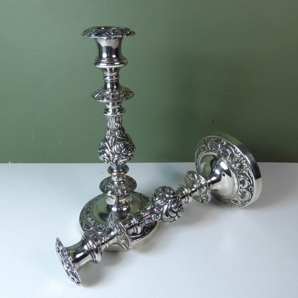 PAIR OF SILVER PLATED CANDLESTICKS C1850 View VI