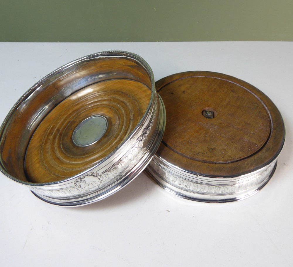 PAIR OF SILVER BOTTLE, DECANTER COASTERS View III