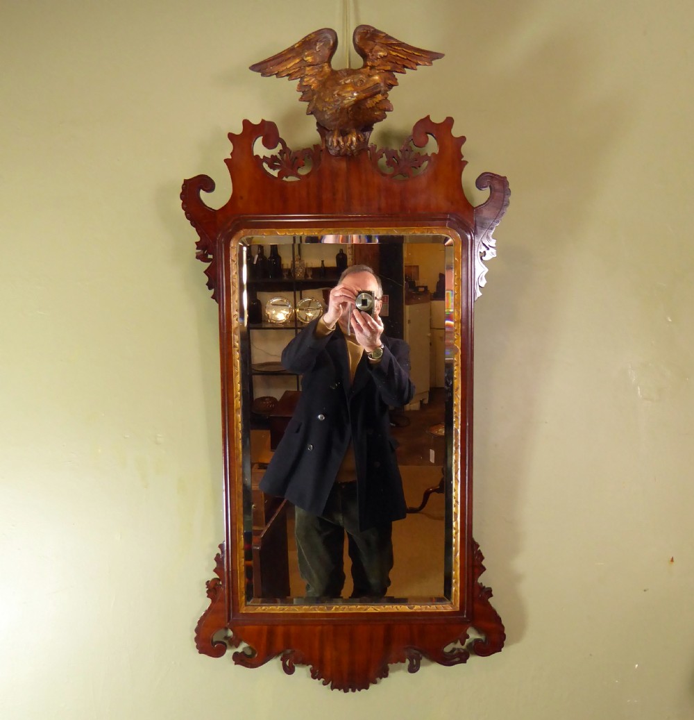19TH C MAHOGANY MIRROR WITH GILTWOOD EAGLE