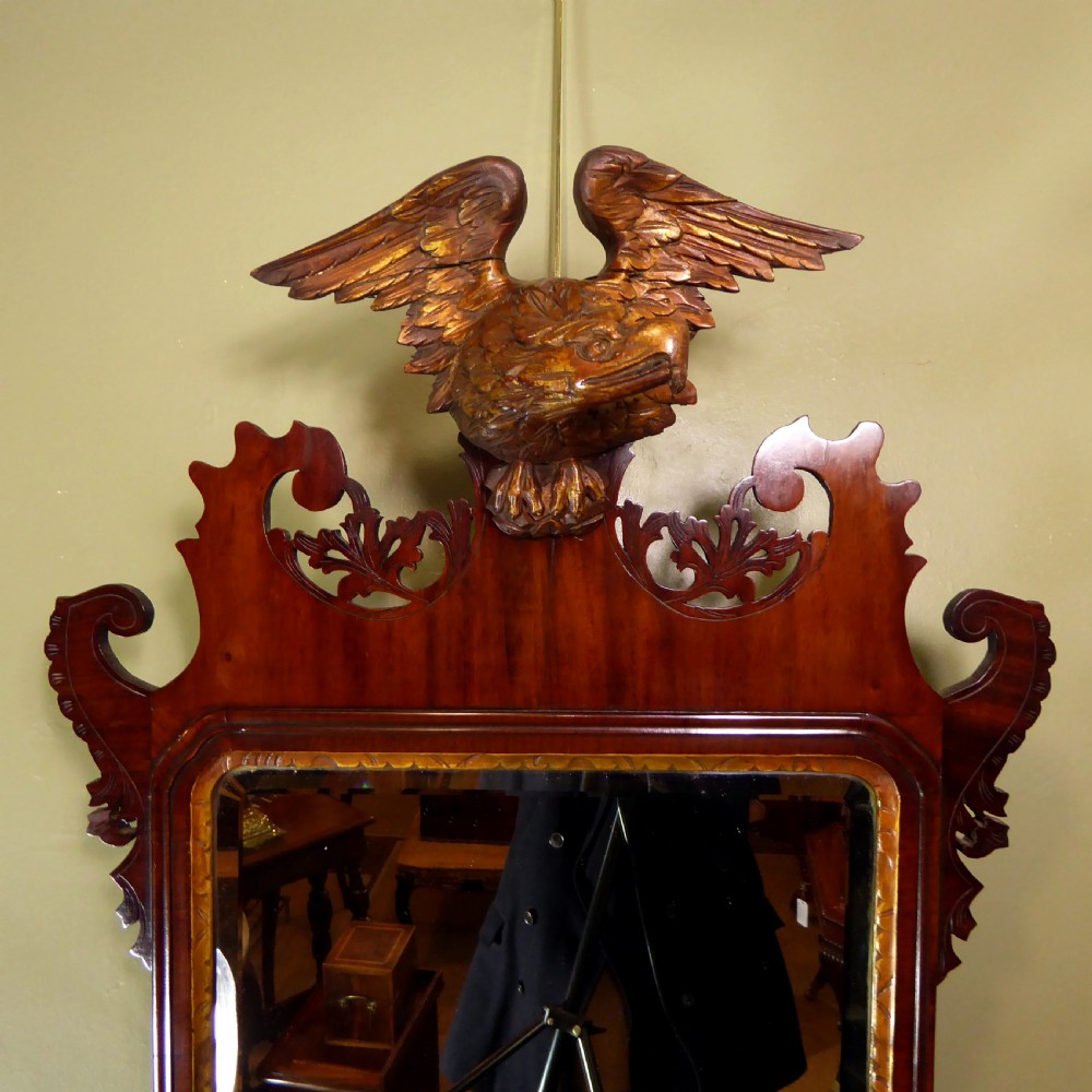 19TH C MAHOGANY MIRROR WITH GILTWOOD EAGLE View II