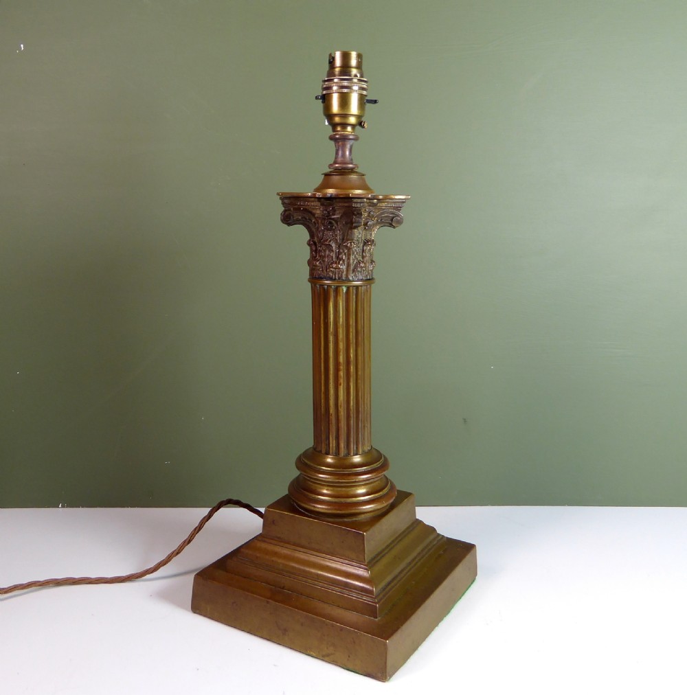 19TH C BRASS CORINTHIAN COLUMN LAMP View II