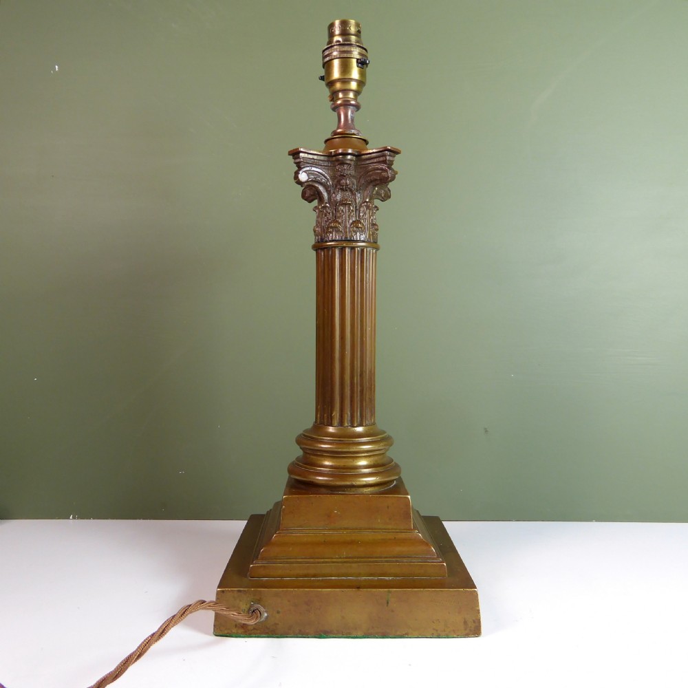 19TH C BRASS CORINTHIAN COLUMN LAMP View VI