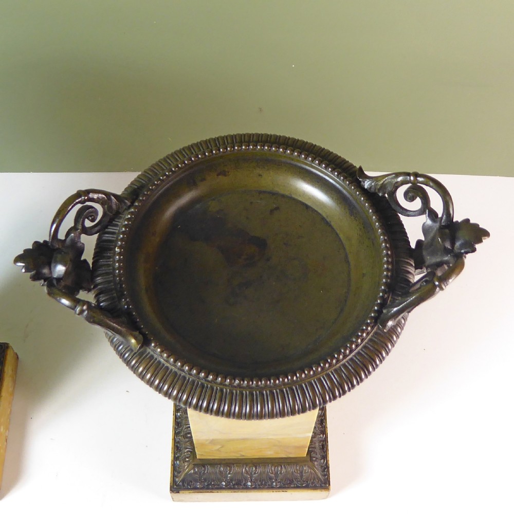 PAIR OF EARLY 19TH C BRONZE TAZZA ON MARBLE BASES View VI