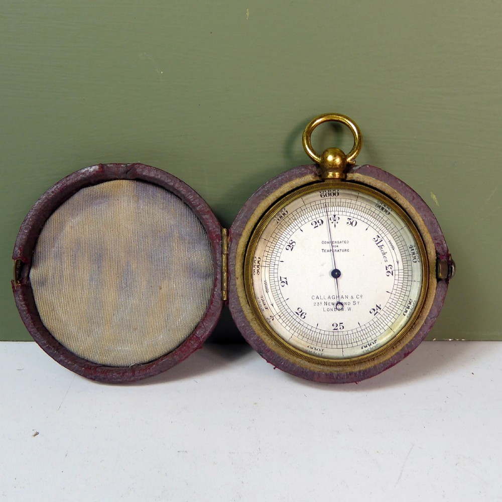 19TH C GILT BRASS POCKET BAROMETER