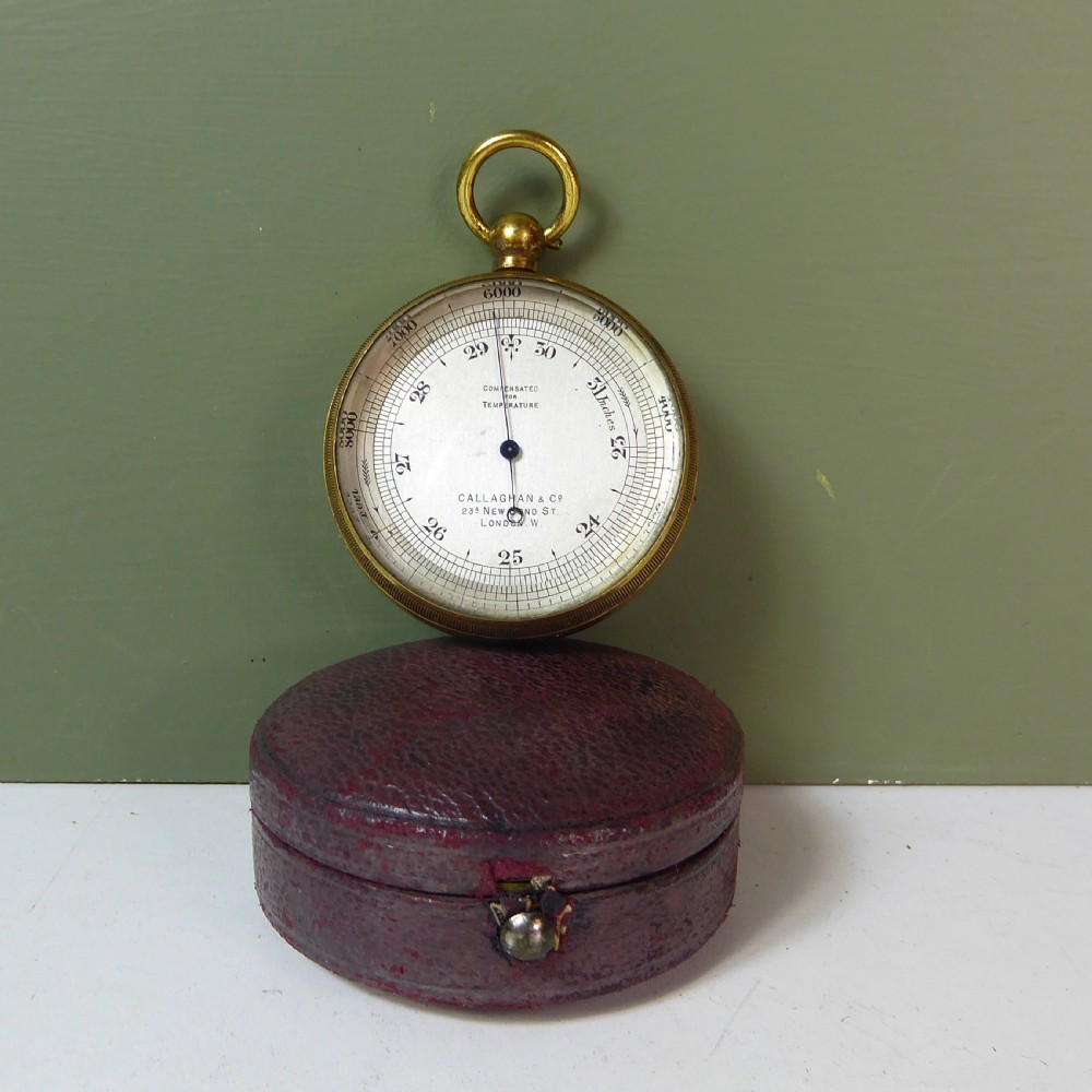 19TH C GILT BRASS POCKET BAROMETER View II