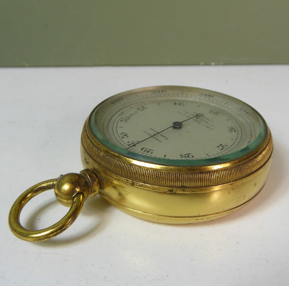 19TH C GILT BRASS POCKET BAROMETER View IV