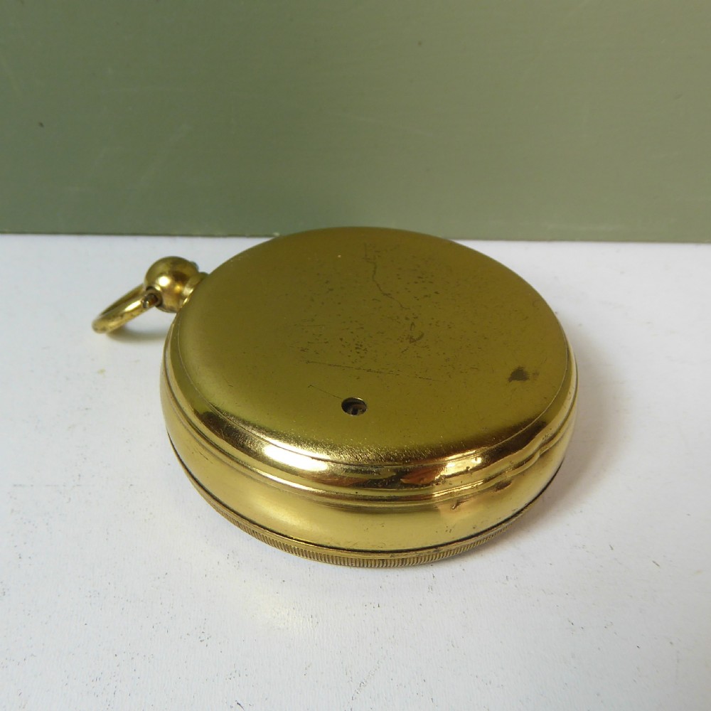 19TH C GILT BRASS POCKET BAROMETER View V