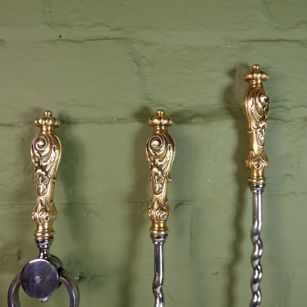 SET OF EARLY 19TH STEEL & BRASS FIRE TOOLS View III