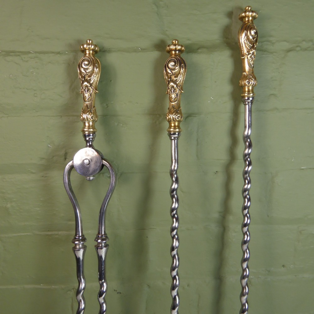 SET OF EARLY 19TH STEEL & BRASS FIRE TOOLS View V