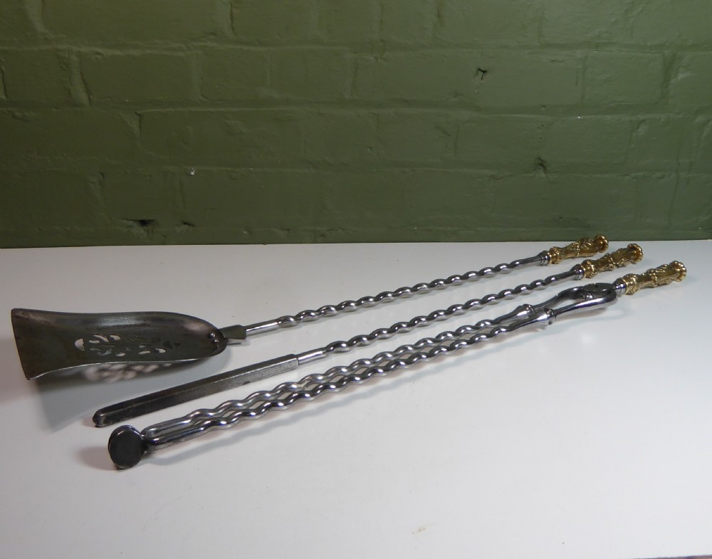 SET OF EARLY 19TH STEEL & BRASS FIRE TOOLS View VI