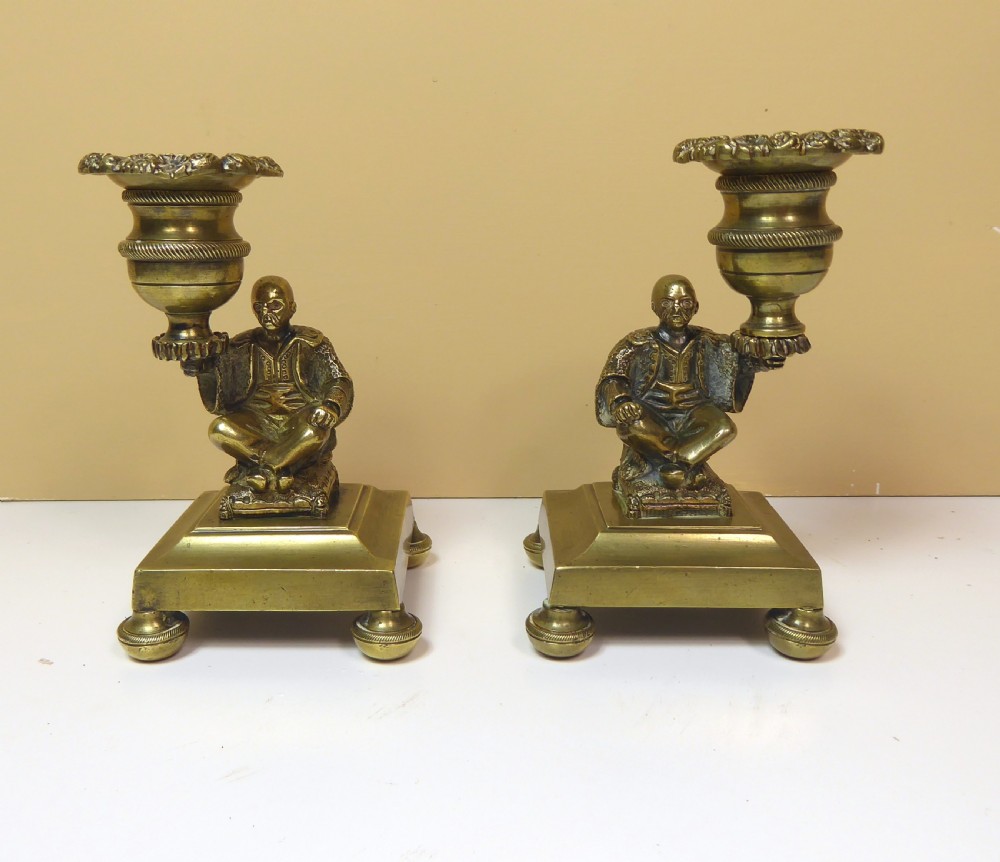 PAIR OF 19TH C BRASS CANDLESTICKS