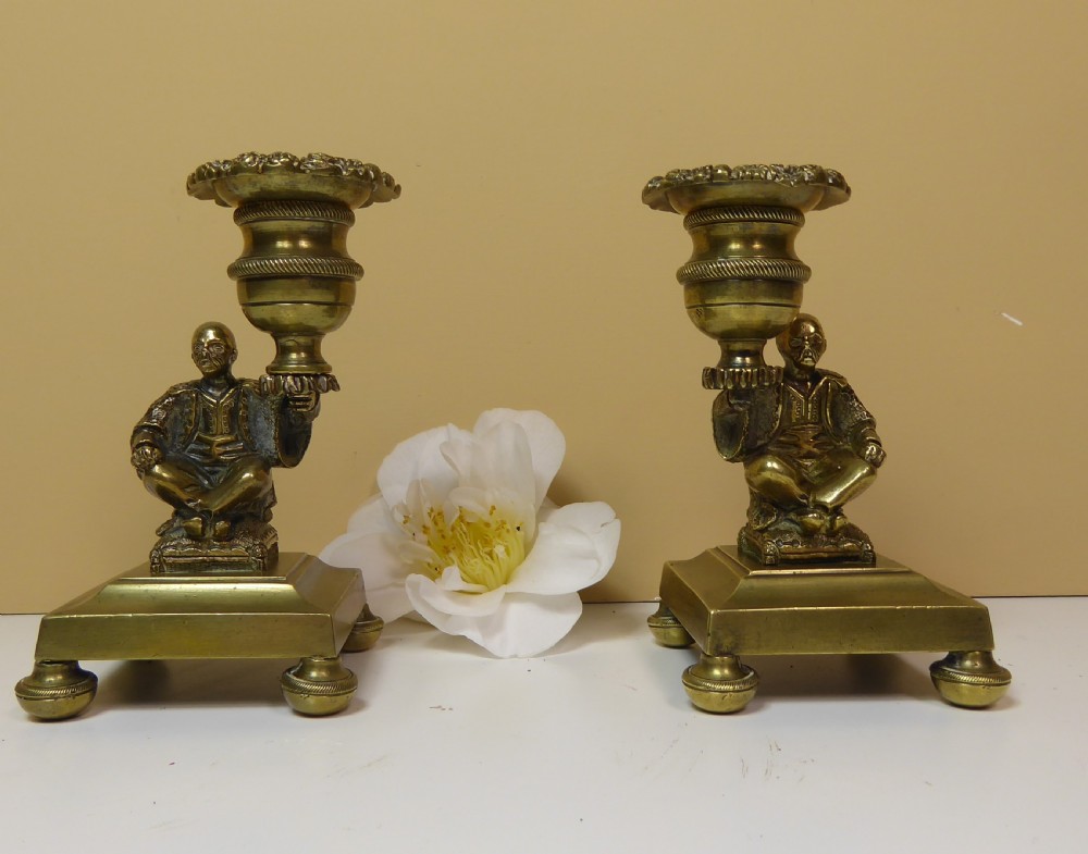 PAIR OF 19TH C BRASS CANDLESTICKS View II