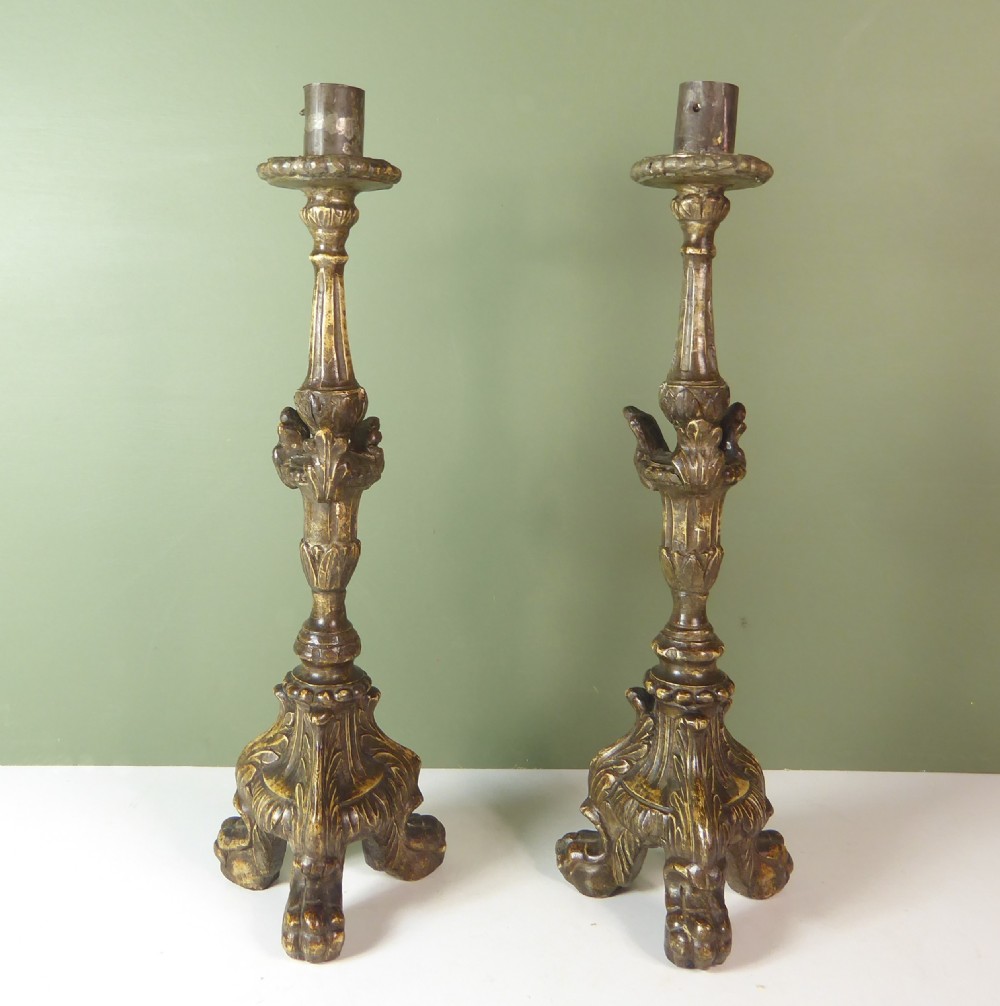 PAIR OF EARLY 18TH C CARVED GILTWOOD CANDLESTICKS View III