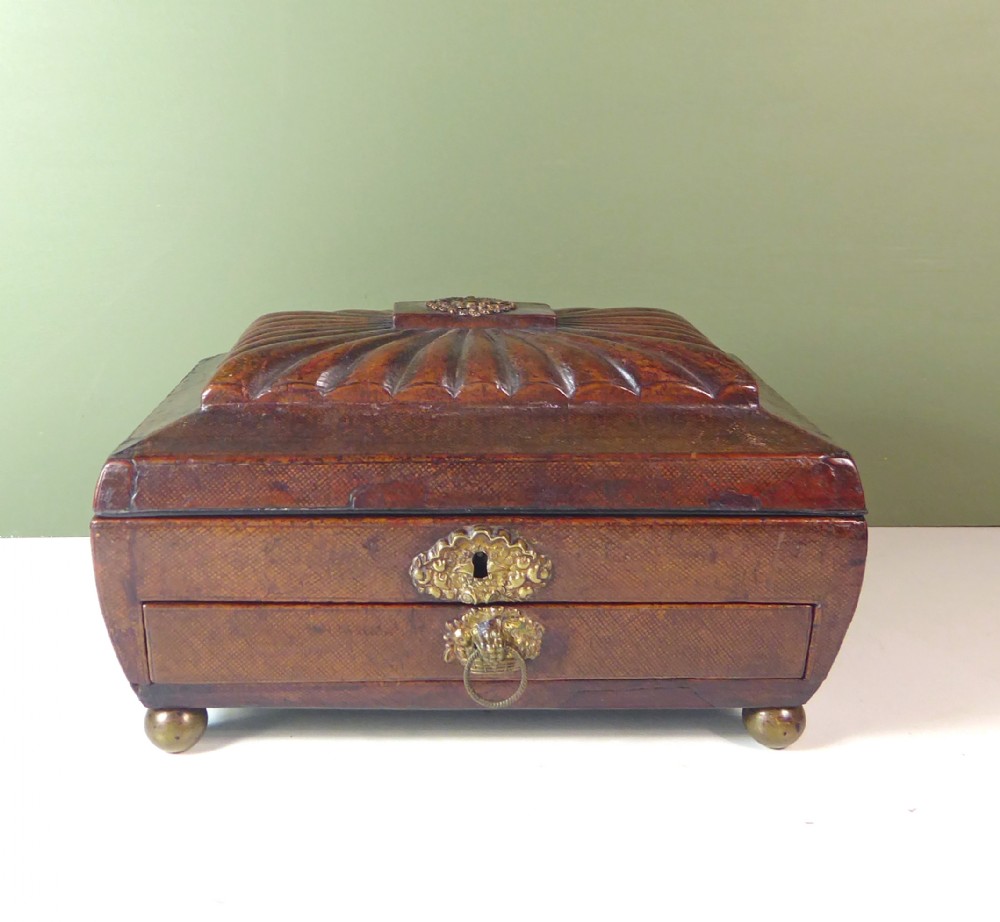 19TH C MORROCO LEATHER WORK BOX