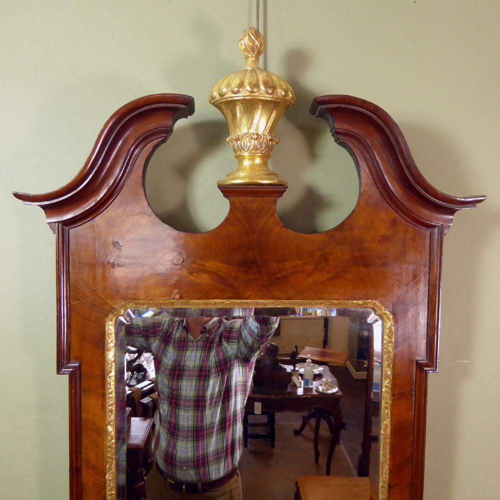 19TH C WALNUT & GILT MIRROR WITH CANDLES SCONCES View II