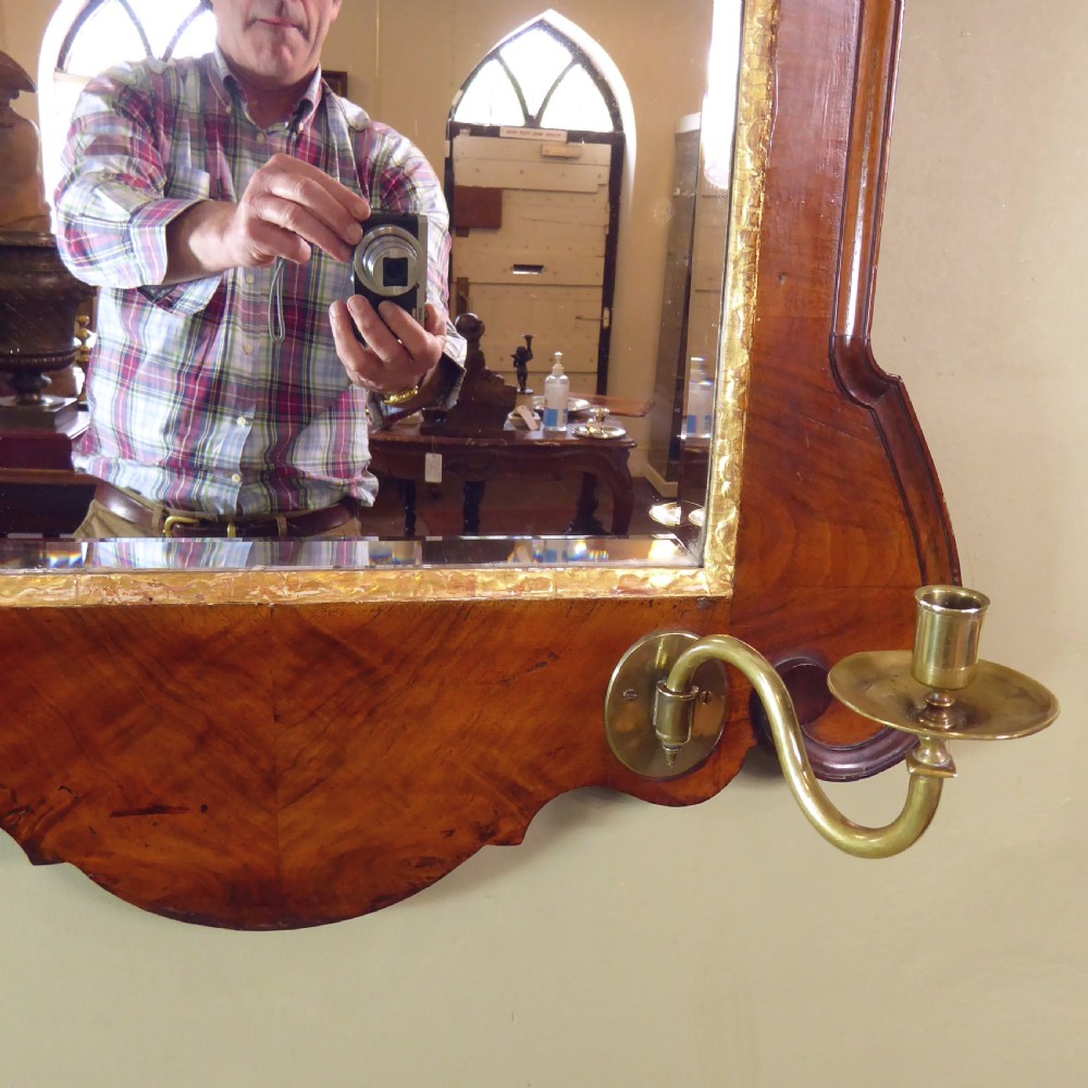 19TH C WALNUT & GILT MIRROR WITH CANDLES SCONCES View III