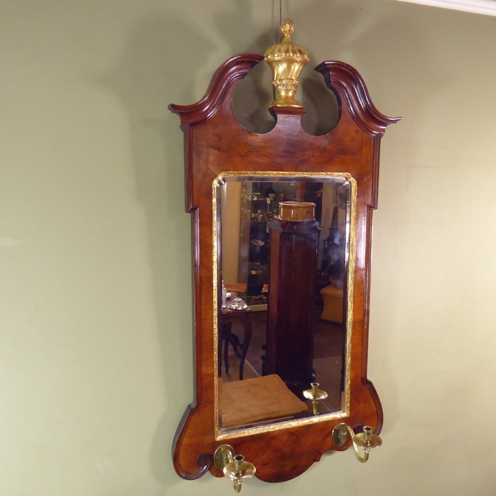 19TH C WALNUT & GILT MIRROR WITH CANDLES SCONCES View V