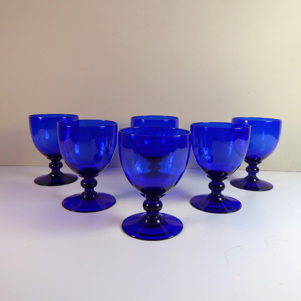 SET OF SIX 19TH C BLUE GLASSES