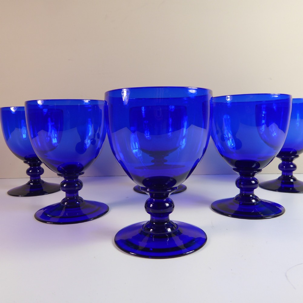 SET OF SIX 19TH C BLUE GLASSES View II