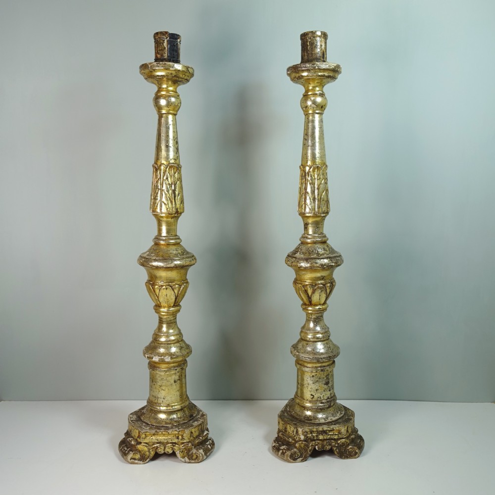 LARGE 18TH C GILTWOOD CANDLESTICKS View VII
