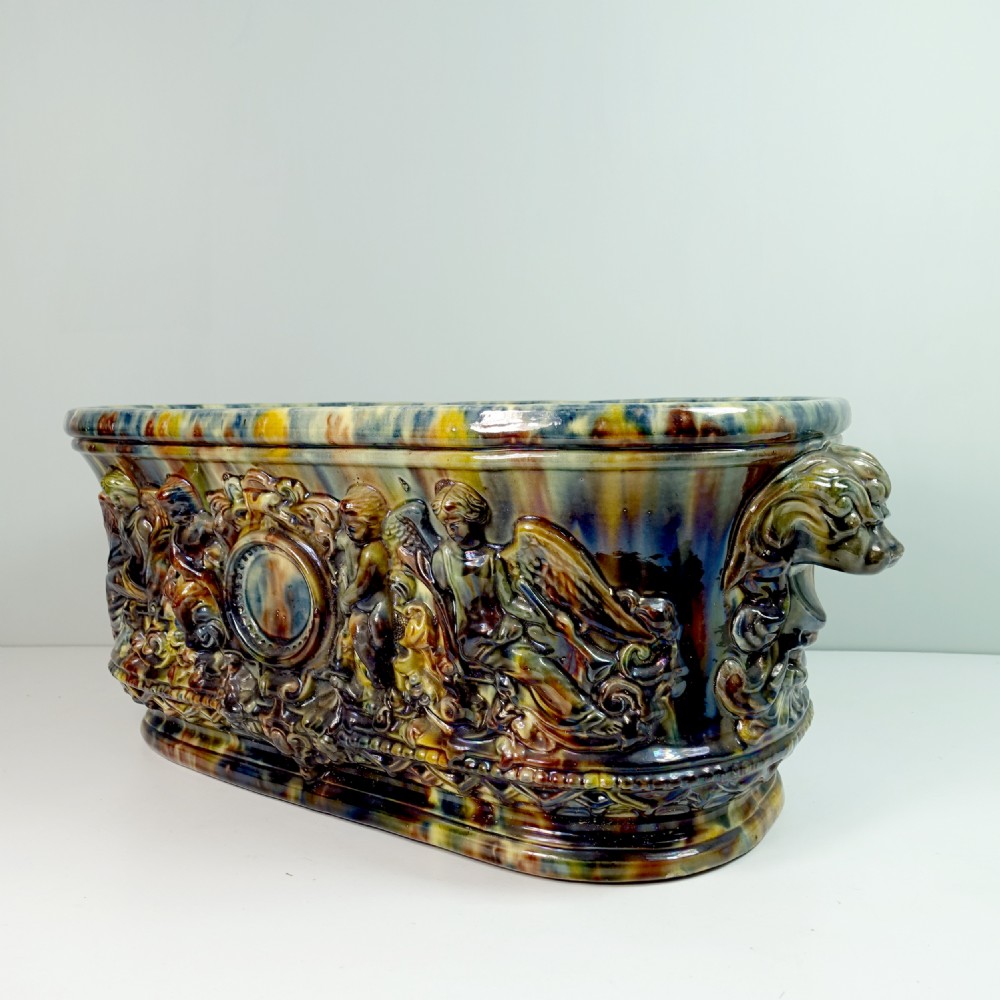 19TH C MAJOLICA JARDINIERE PLANTER View II
