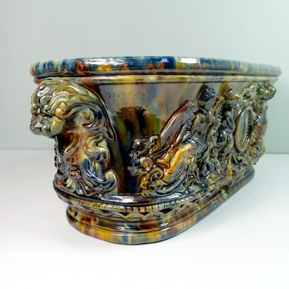 19TH C MAJOLICA JARDINIERE PLANTER View IV