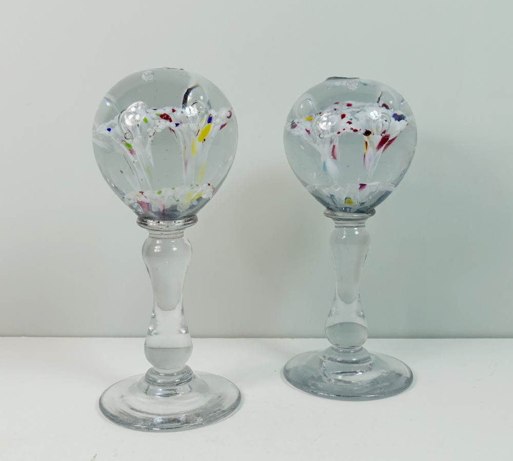 PAIR OF 19TH C GLASS PINNACLES